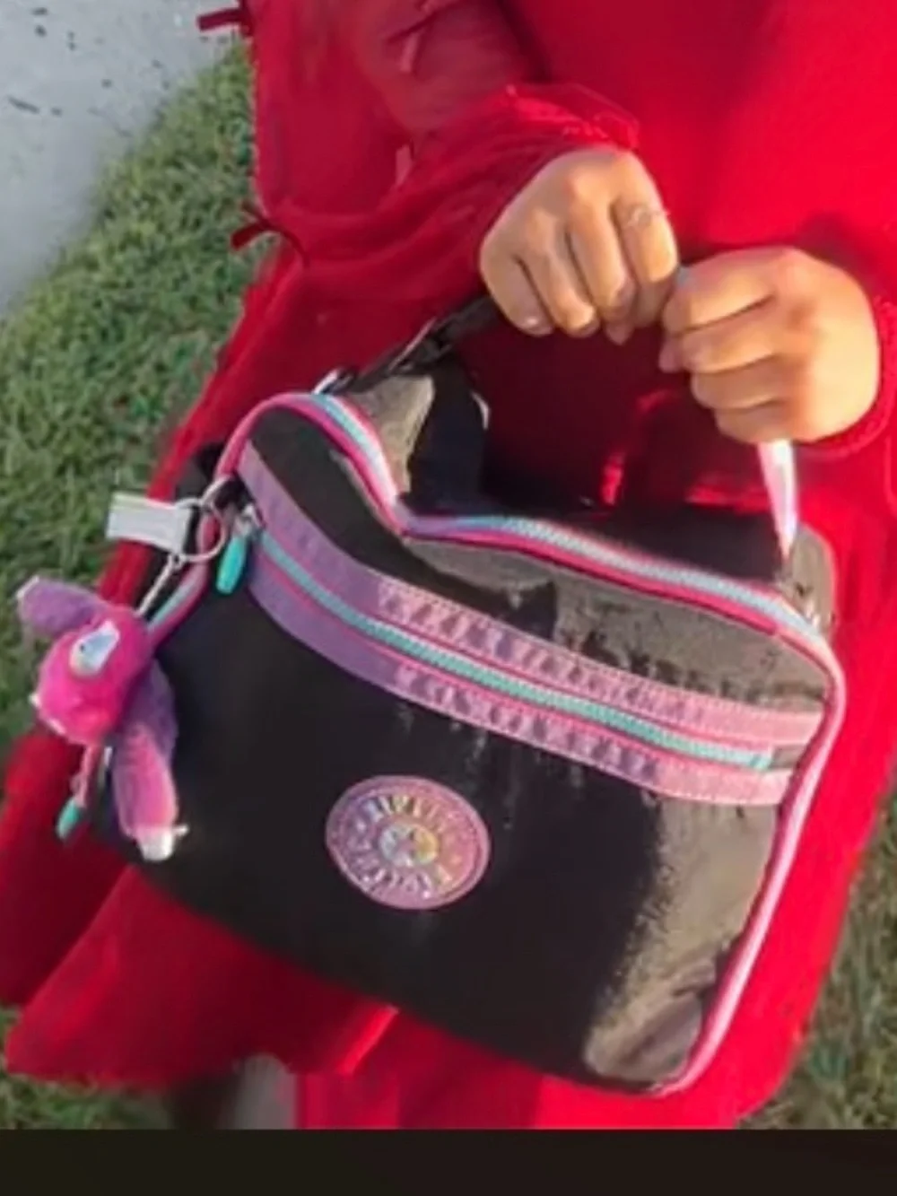 Black Backpack and Lunch Bag Set with Pink & Teal Accents
